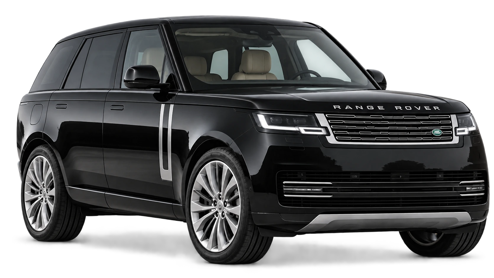 KI-generiertes illustratives Fahrzeugmotiv: schwarzer Range Rover, freigestellt.