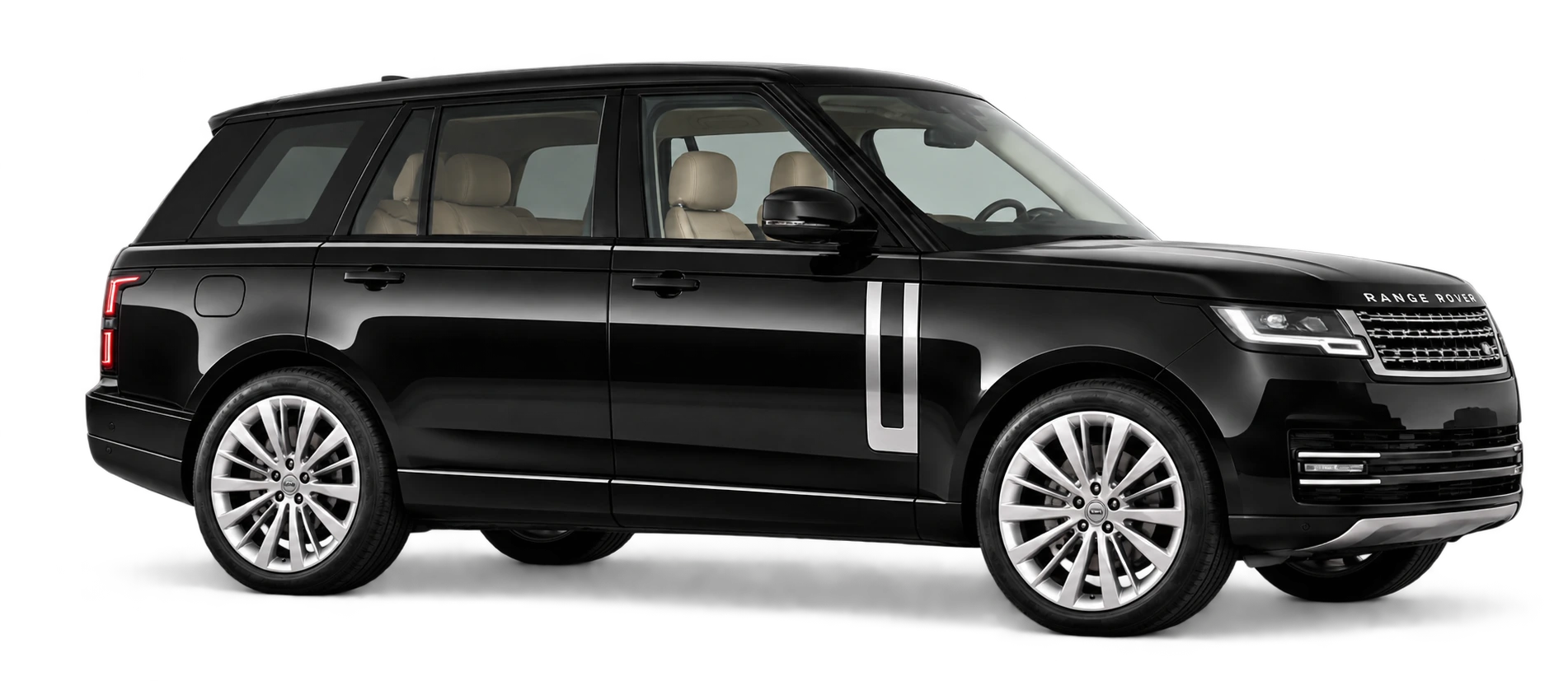 KI-generiertes Fahrzeugmotiv: schwarzer Range Rover in seitlicher Perspektive.